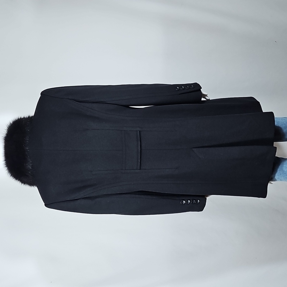 Preston & York Wool Cashmere Knee Length Black Coat w Genuine Fox Fur Collar - Picture 5 of 16
